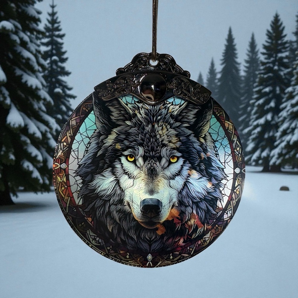 Wolf Stained Glass Ornament